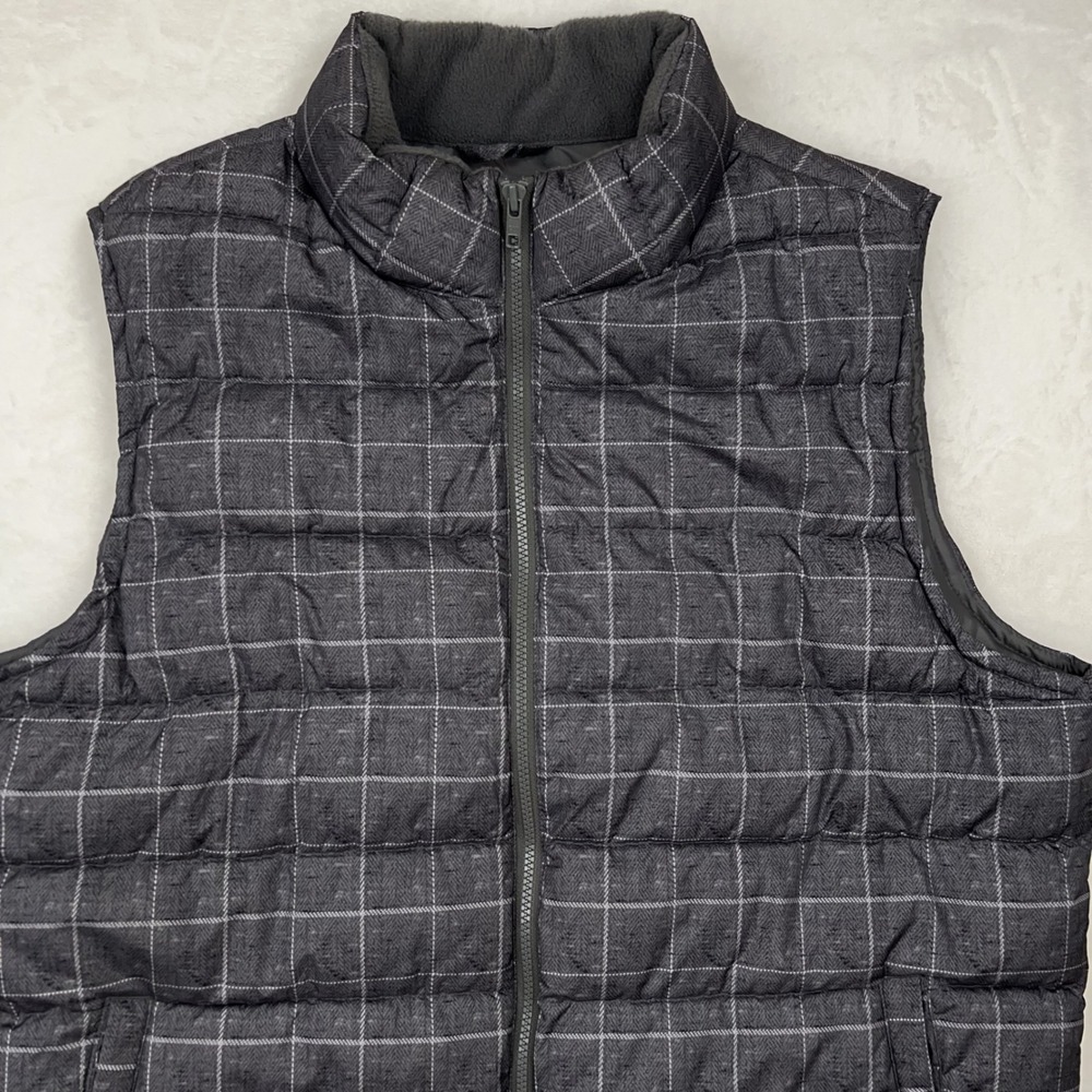 GAP Puffer Vest Full Zip Men's XL Quilted Lined Sleeveless Outerwear Gray Grid